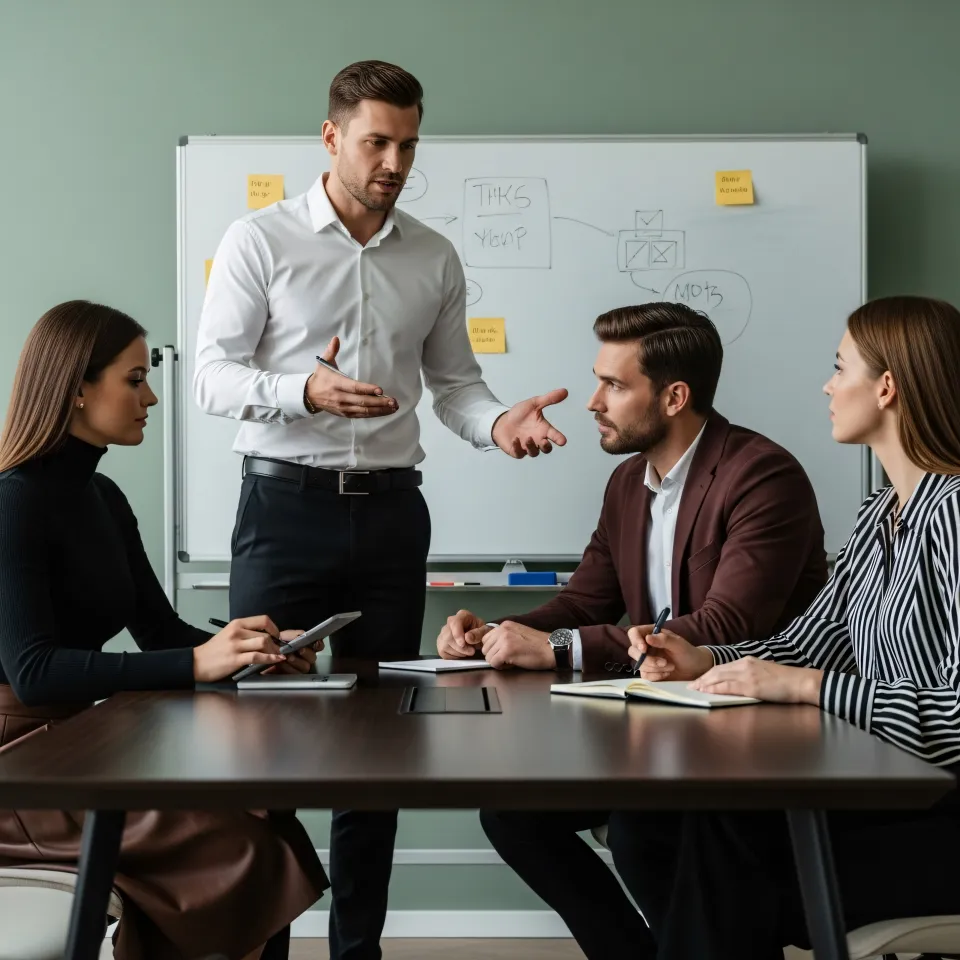 Equipa reunida em ambiente profissional